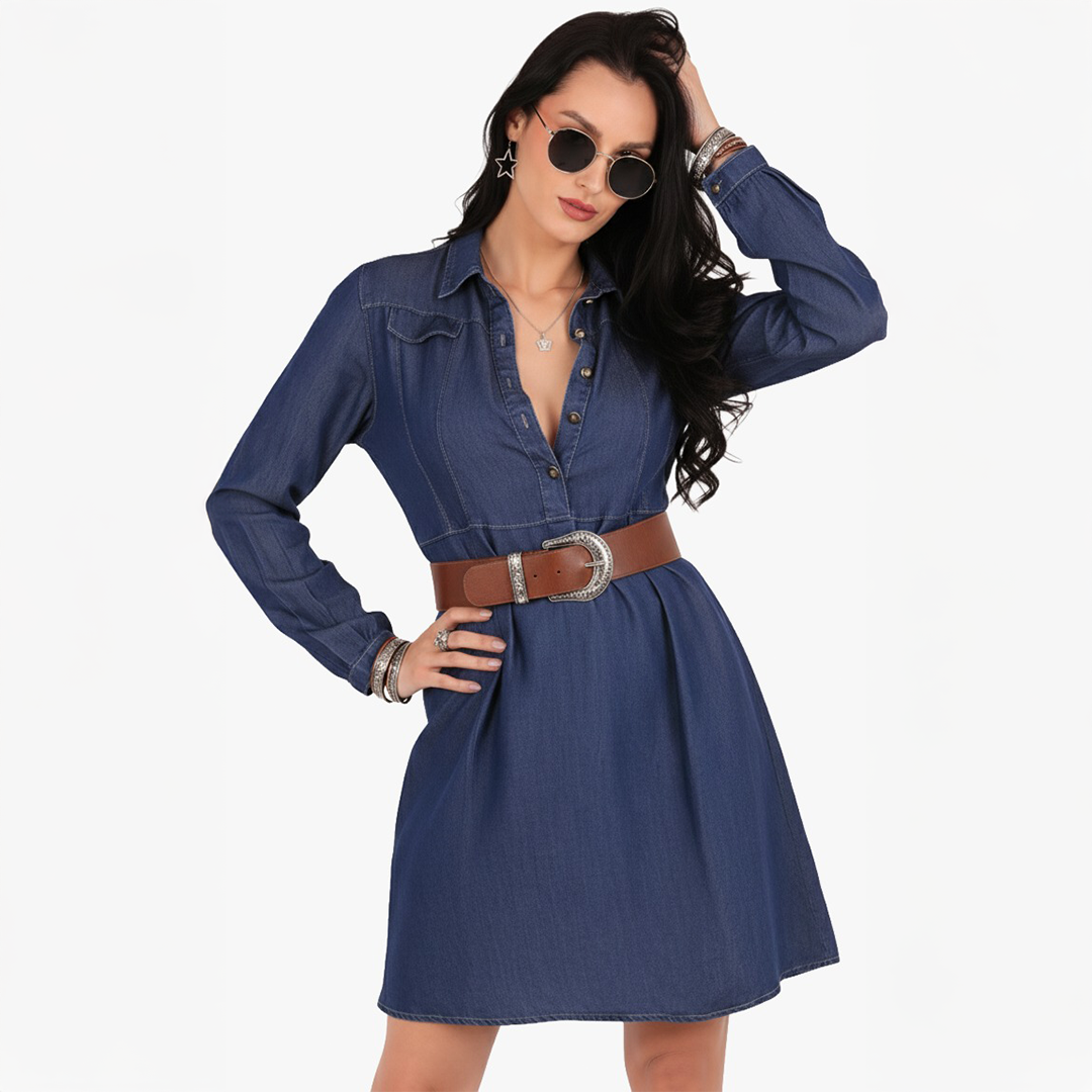 Denim Collar Dress for Women – 98% Cotton, Stretch Fit | Premium Everyday Wear