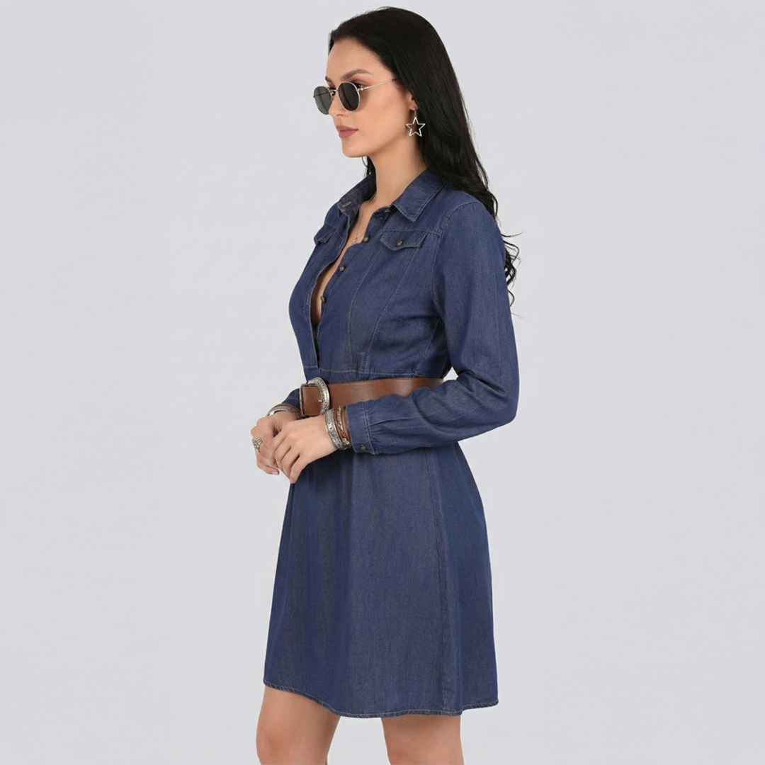 Denim Collar Dress for Women – 98% Cotton, Stretch Fit | Premium Everyday Wear