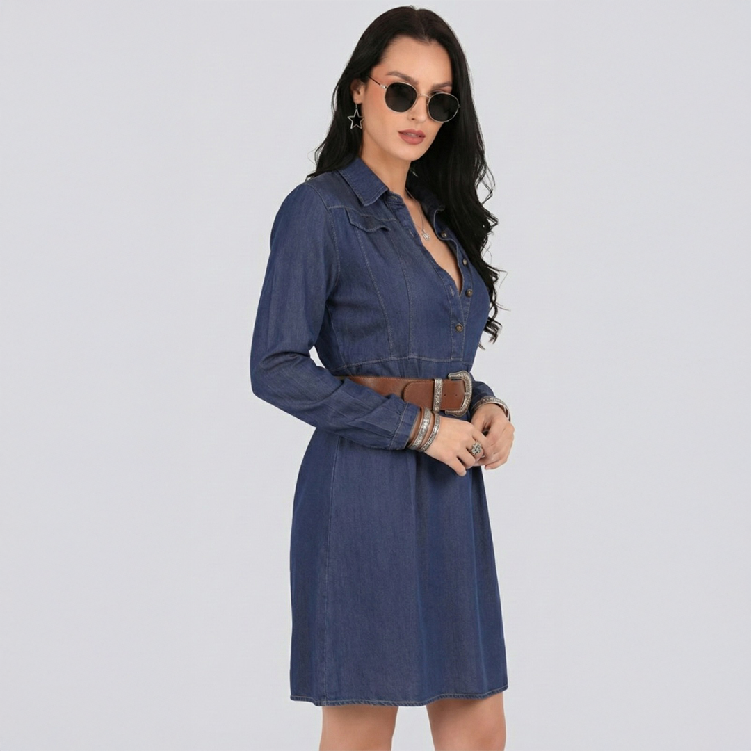 Denim Collar Dress for Women – 98% Cotton, Stretch Fit | Premium Everyday Wear