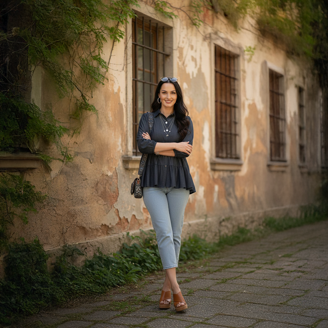 Denim Row Wash Top for Women – Cotton Lycra | Stylish & Comfortable