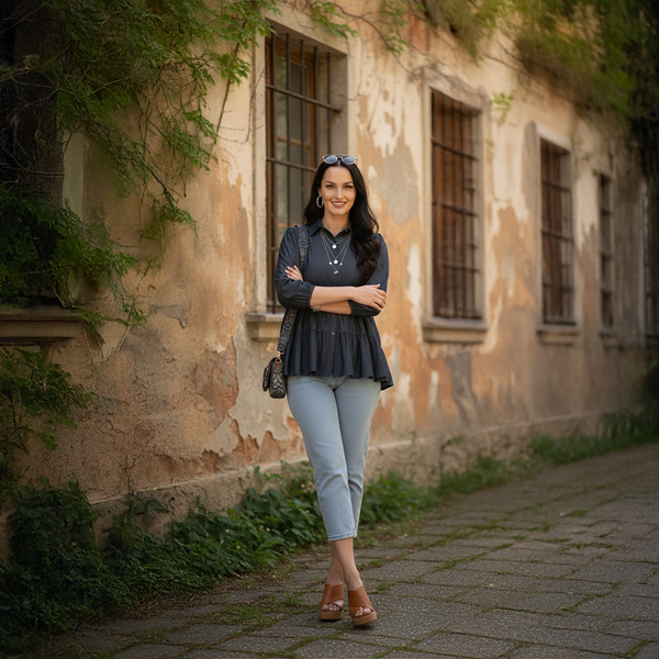 Denim Row Wash Top for Women – Cotton Lycra | Stylish & Comfortable