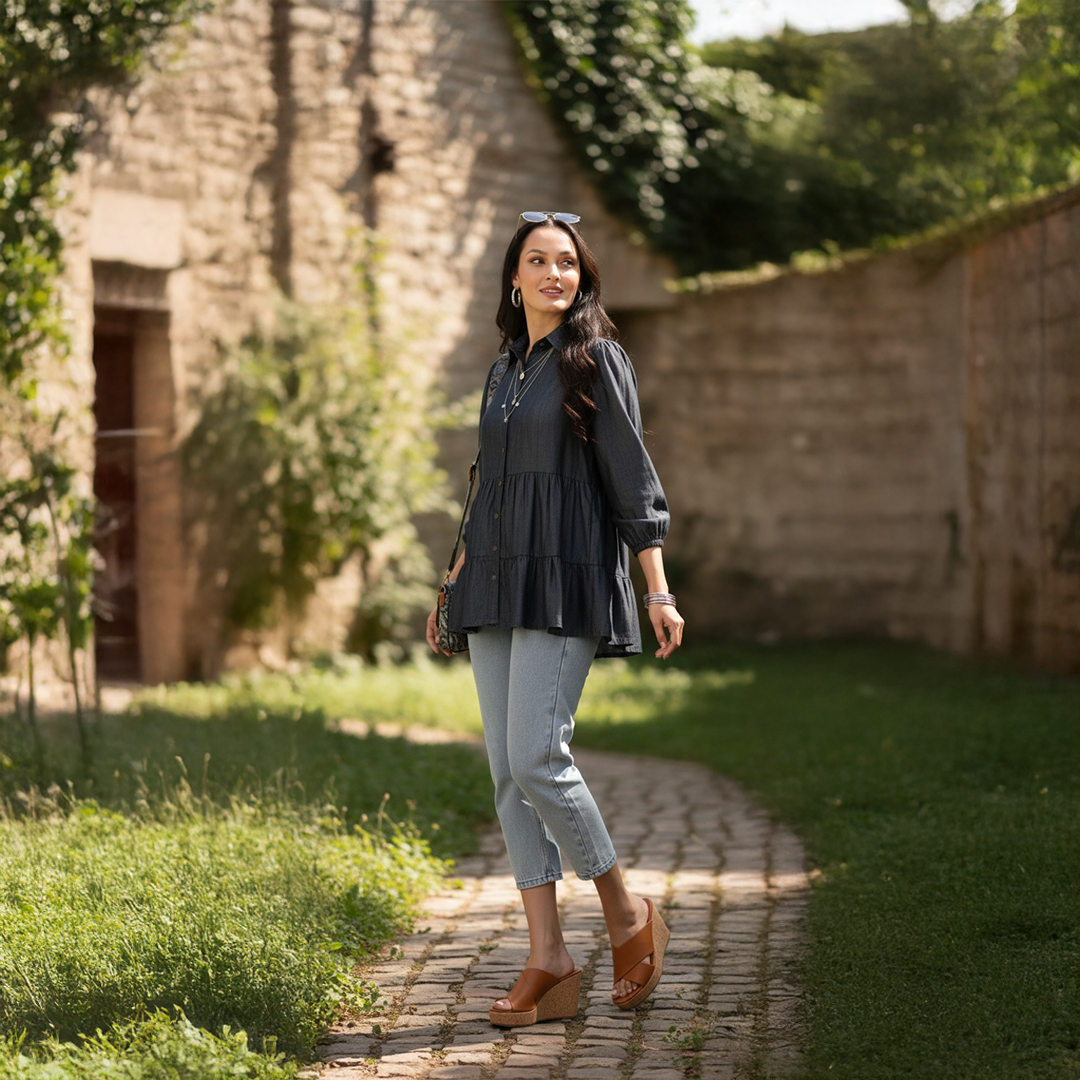 Denim Row Wash Top for Women – Cotton Lycra | Stylish & Comfortable