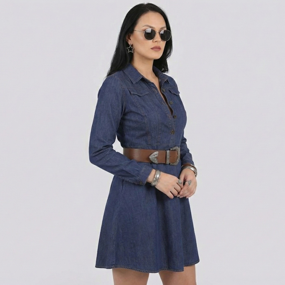 Denim Collar Dress for Women – 98% Cotton, Stretch Fit | Premium Everyday Wear