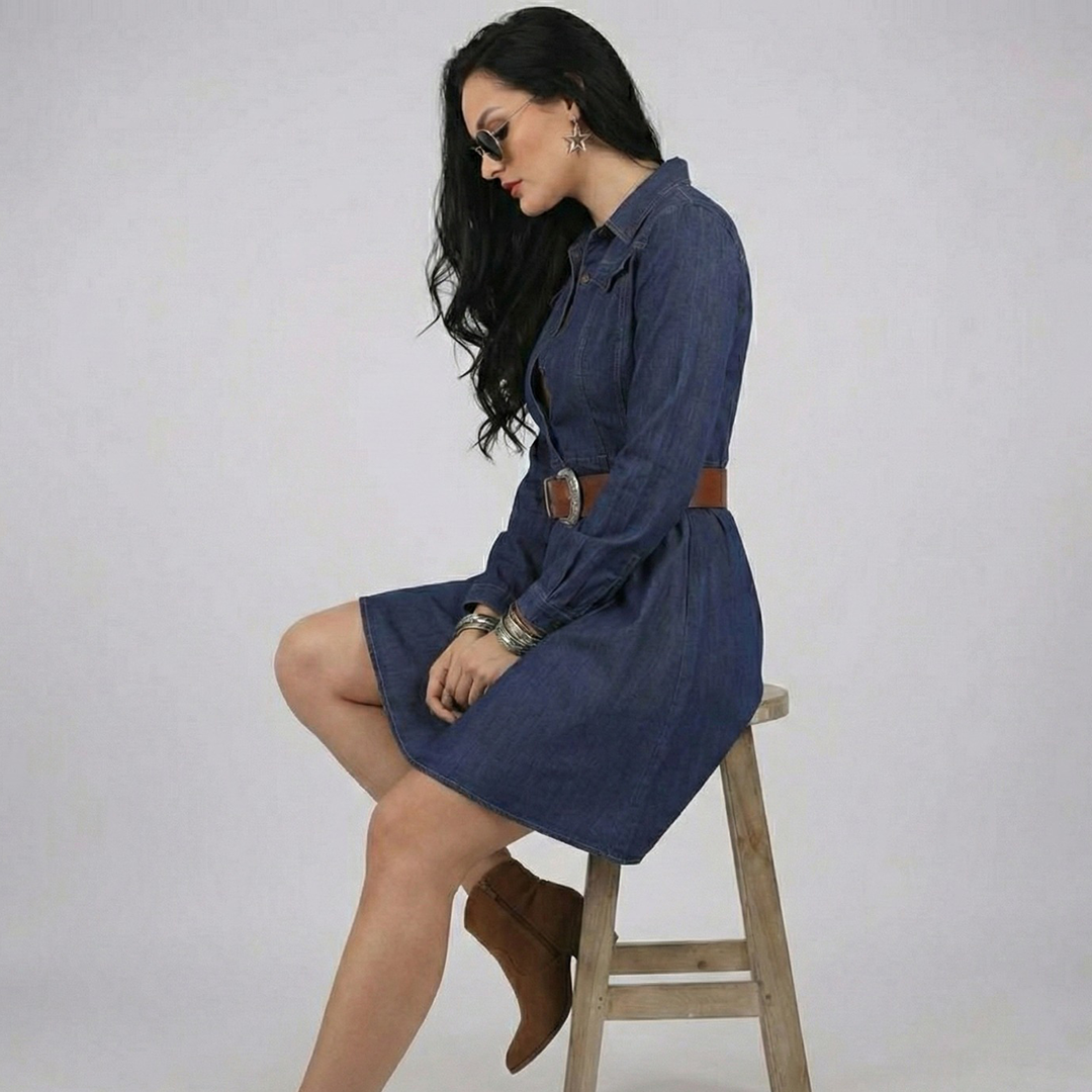 Denim Collar Dress for Women – 98% Cotton, Stretch Fit | Premium Everyday Wear