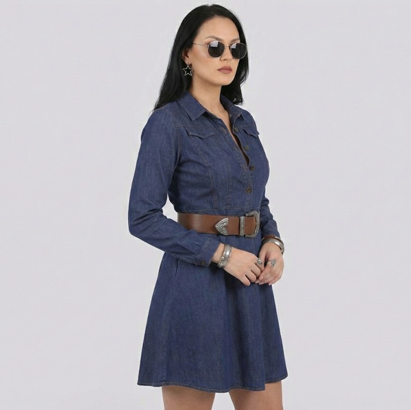 Denim Collar Dress for Women – 98% Cotton, Stretch Fit | Premium Everyday Wear